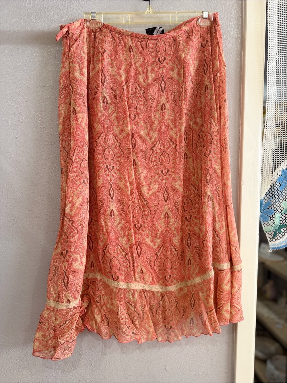 Josephine Chaus Coral Paisley Maxi Skirt with Cream Accents